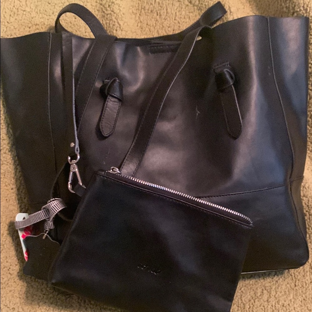 Elegant Black Leather Tote Bag from Co Lab